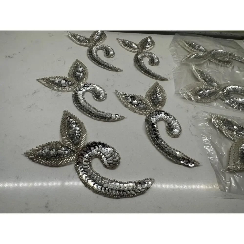 Vintage New Silver Emblem Sequin Applique Patch Sewing Costume - lot of 16